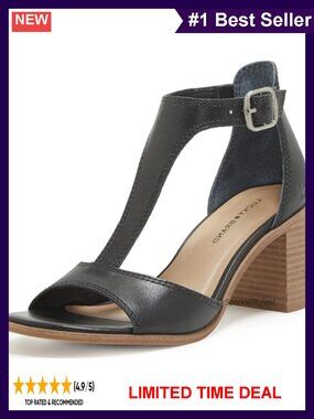 Lucky Brand Sabeni Leather Heeled Sandals Stacked Heel Open Round Toe